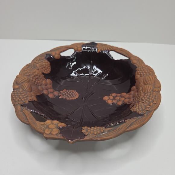 Claire Burke Pottery Bowl Fruit Clay Center Glazed Matte Edge Footed Terra Cotta - Picture 1 of 10